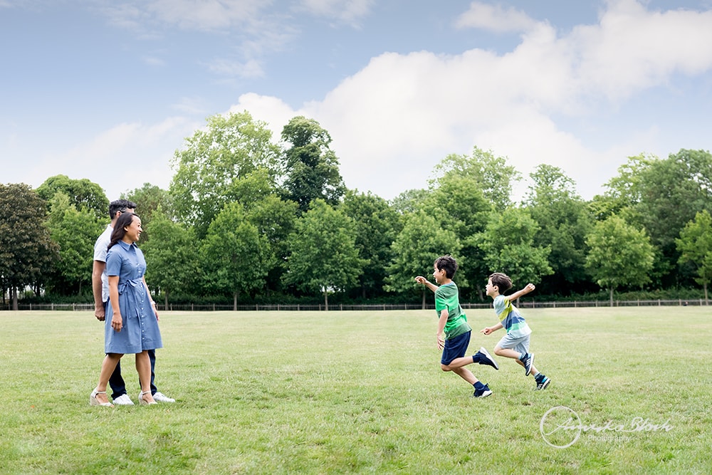 Family photography in Holland Park, London, active boys