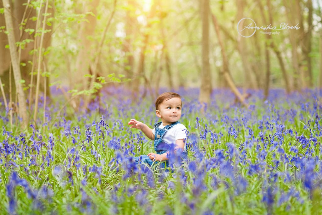 Outdoor child bluebell photo session in London